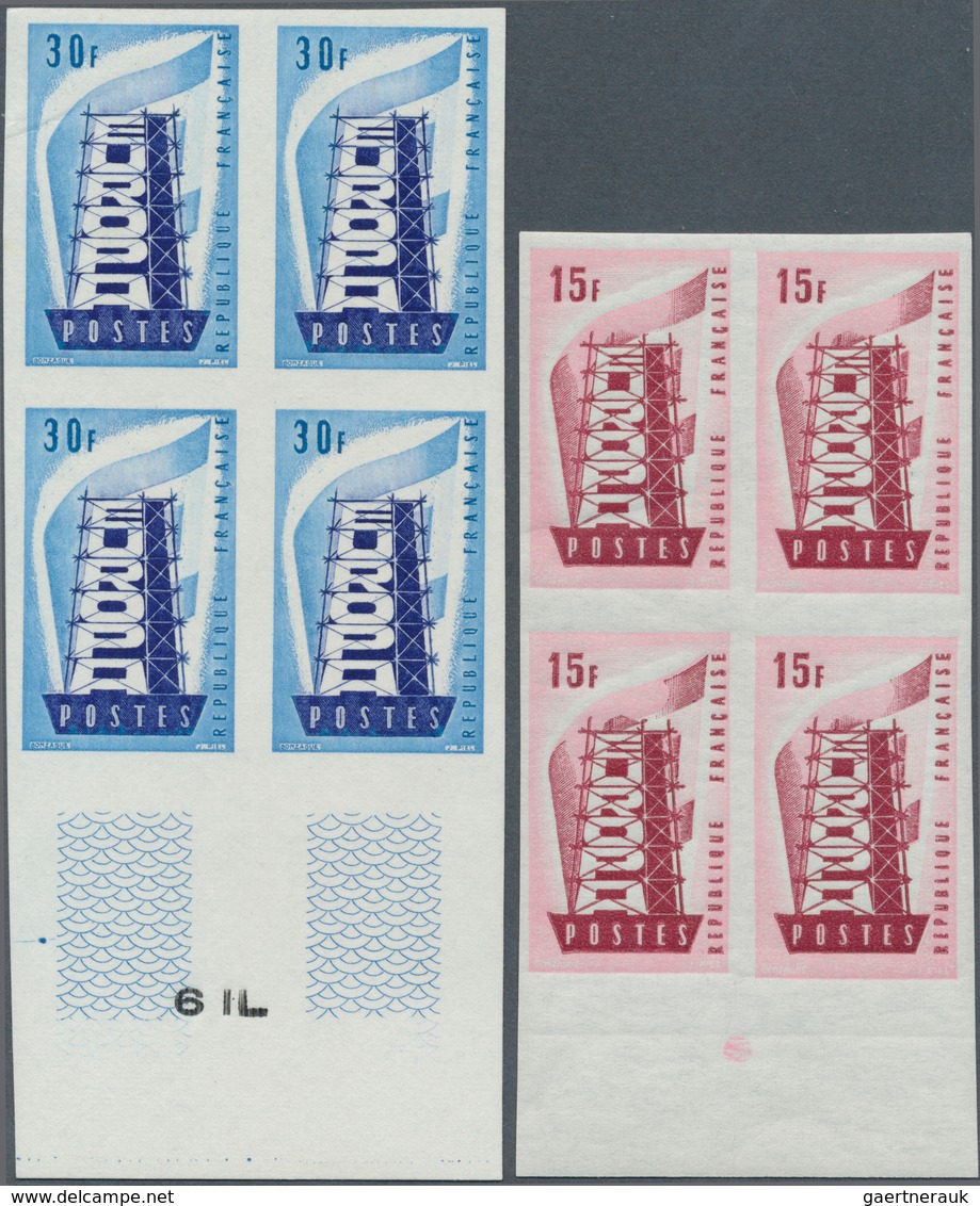 10208 Thematik: Europa / Europe: 1956, France. Complete EUROPA Set (2 Values) In IMPERFORATE Blocks Of 4. - Idées Européennes