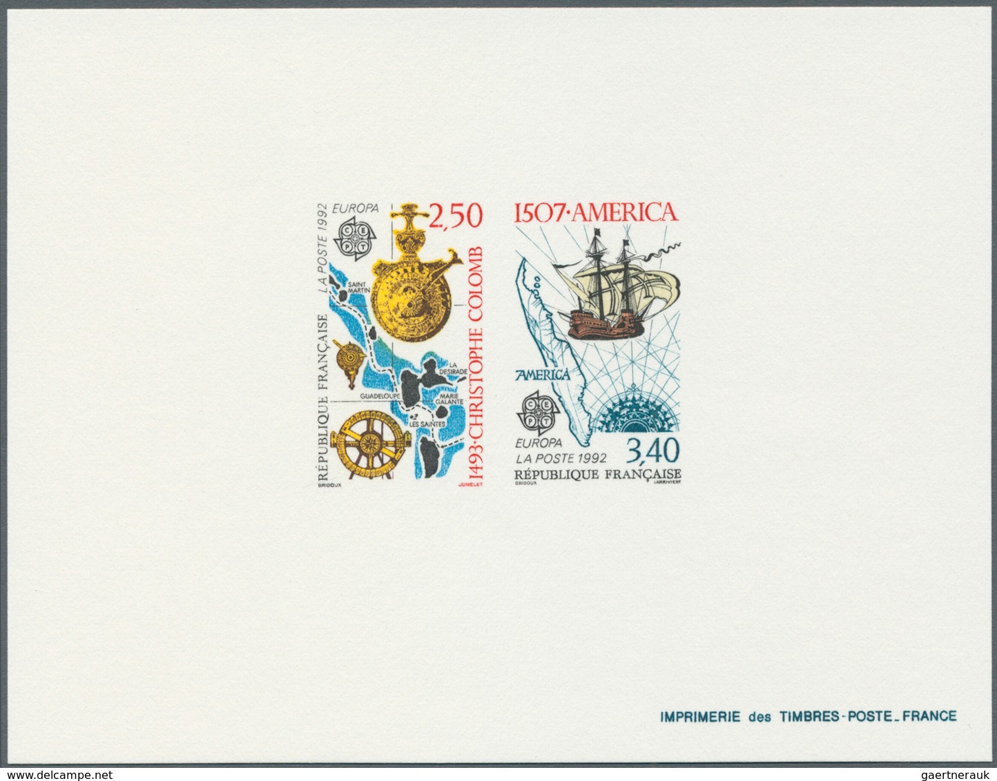 10212 Thematik: Europa / Europe: 1992, France. Collective Proof DeLuxe Sheet On Card In Issued Colors For - Europäischer Gedanke
