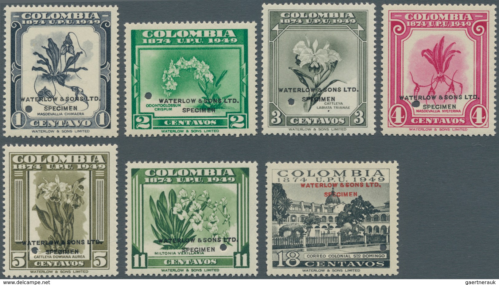 10239 Thematik: Flora-Orchideen / Flora-orchids: 1950, Colombia. Complete UPU Series (7 Values) Showing OR - Orchidées