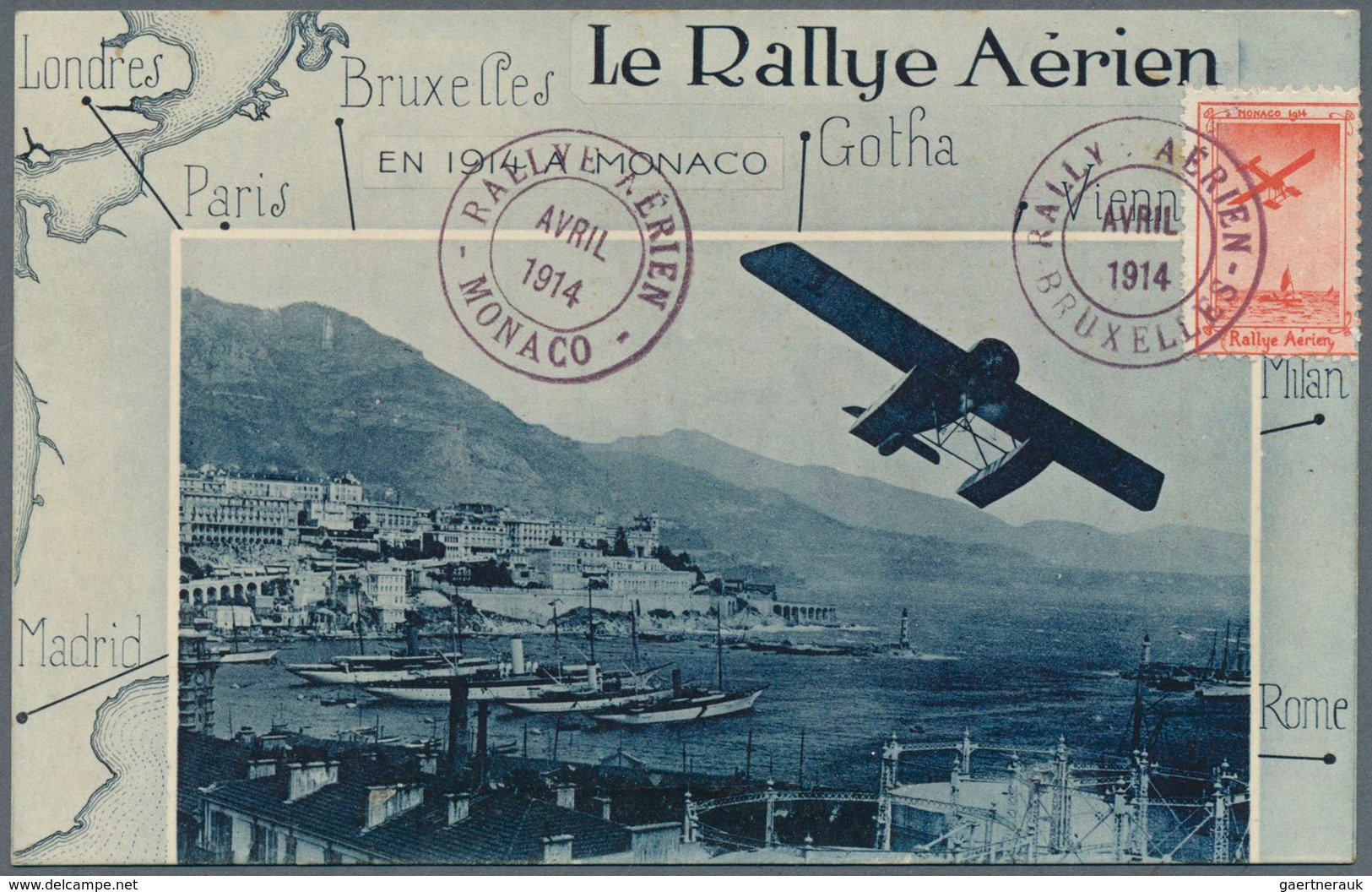 10254 Thematik: Flugzeuge, Luftfahrt / Airoplanes, Aviation: 1914, Monaco. Picture Postcard "Le Rallye Aér - Avions