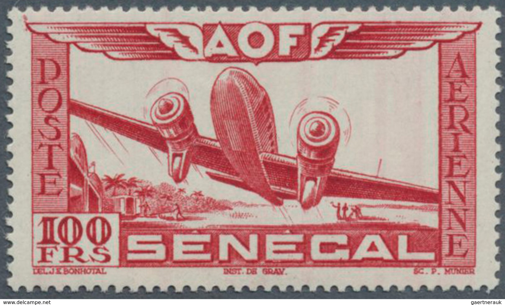10257 Thematik: Flugzeuge, Luftfahrt / Airoplanes, Aviation: 1942, Senegal AOF. Air Mail Stamp "100fr Airp - Avions