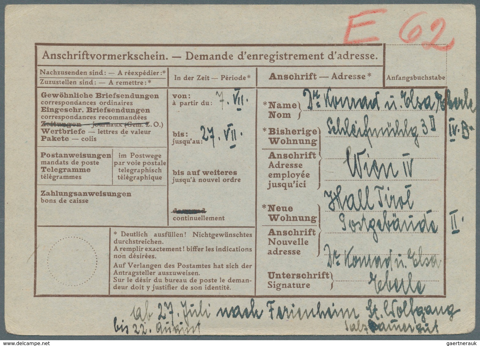 10310 Thematik: Judaika / Judaism: 1935 (12.9.), Österreich, Anschriftenänderungskarte 12 Gr. Braun Mit Bl - Ohne Zuordnung