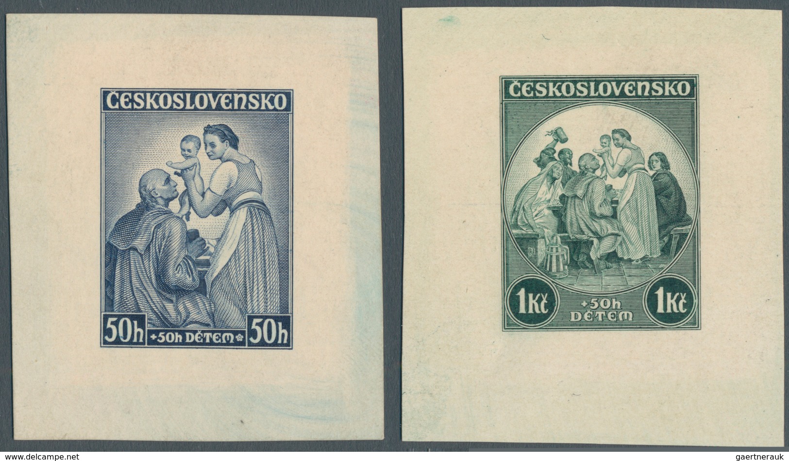 10315 Thematik: Kinder / Children: 1936, Czechoslovakia. Lot Of 2 Die Proofs For The Values 50h And 1kc Of - Sonstige & Ohne Zuordnung