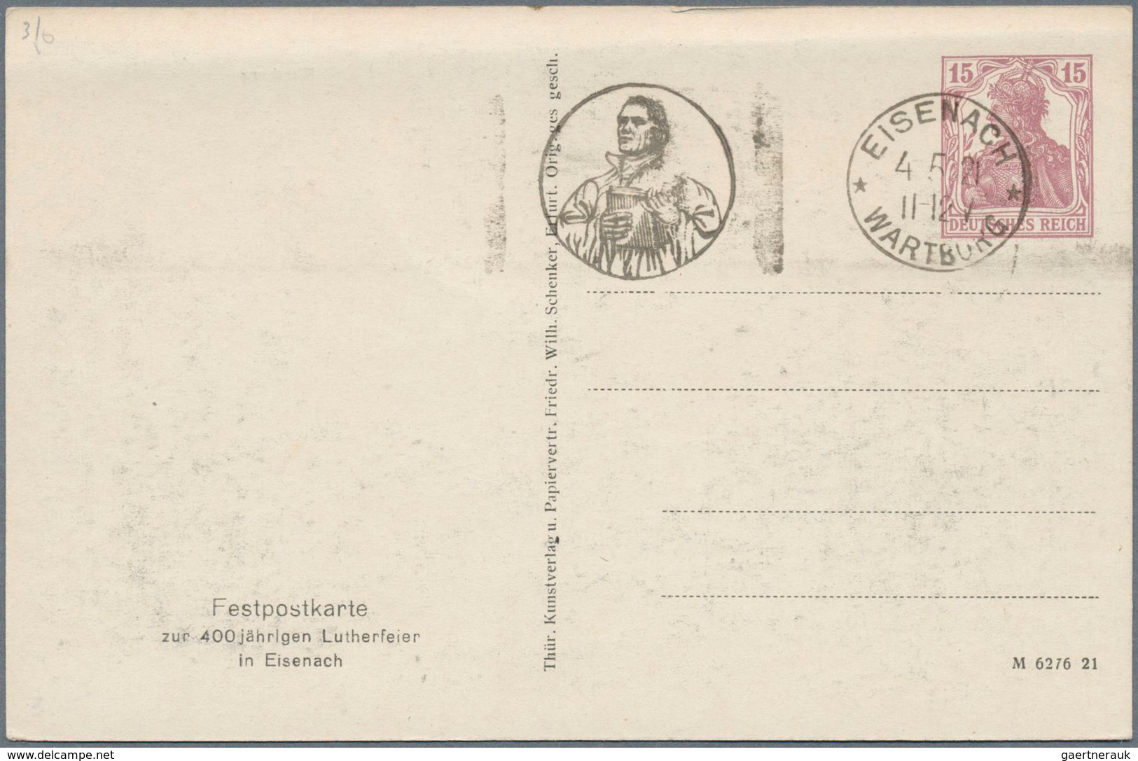 10331 Thematik: Luther: 1921, German Empire. Private Picture Postcard 15pf Germania "LUTHER, 400th Anniver - Teologi