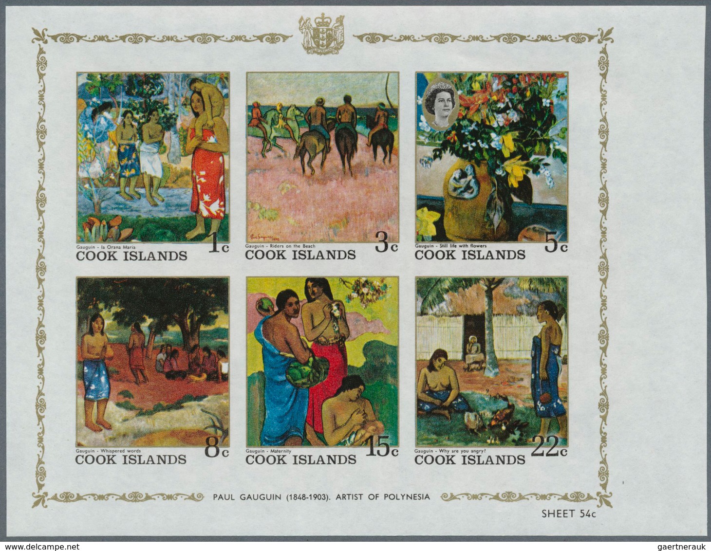 10337 Thematik: Malerei, Maler / Painting, Painters: 1967, Cook Islands. IMPERFORATED Sovenir Sheet "Paul - Autres & Non Classés