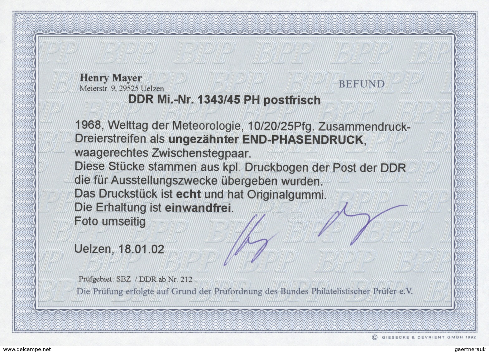 10369 Thematik: Meteorologie / Meteorology: 1968, Meteorologie, Ungezähnter Phasendruck (letzte Phase Vor - Klima & Meteorologie