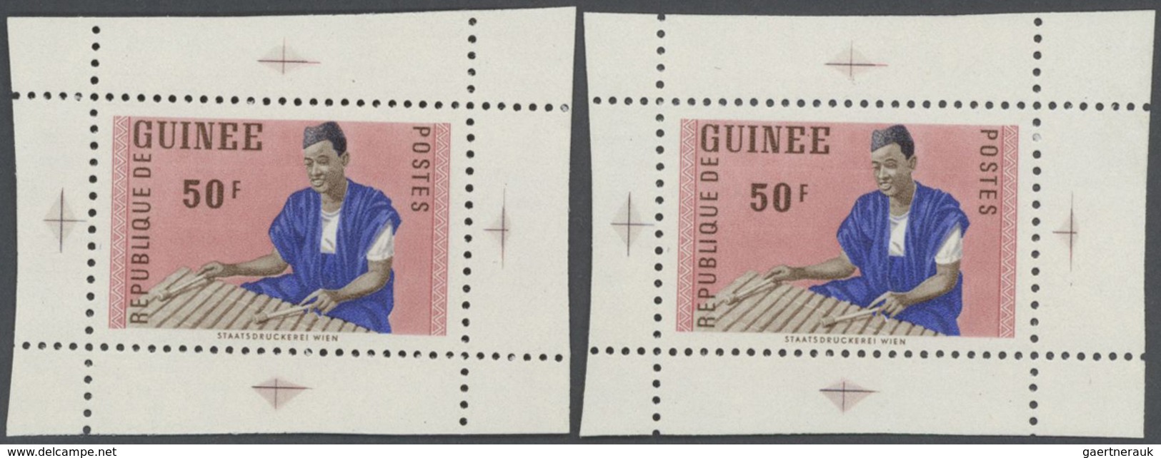 10381 Thematik: Musik / Music: 1962, Guinea. Lot Containing 1 Artist's Drawing And 2 Margined, Perforated, - Musik