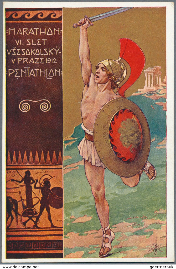 10432 Thematik: Olympische Spiele / Olympic Games: 1912, Tschechoslowakei 6 Farbige Postkarten "Marathon - - Autres & Non Classés