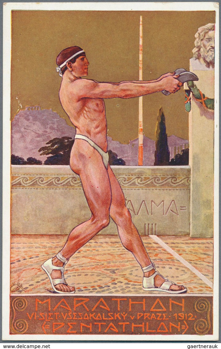 10432 Thematik: Olympische Spiele / olympic games: 1912, Tschechoslowakei 6 farbige Postkarten "Marathon -