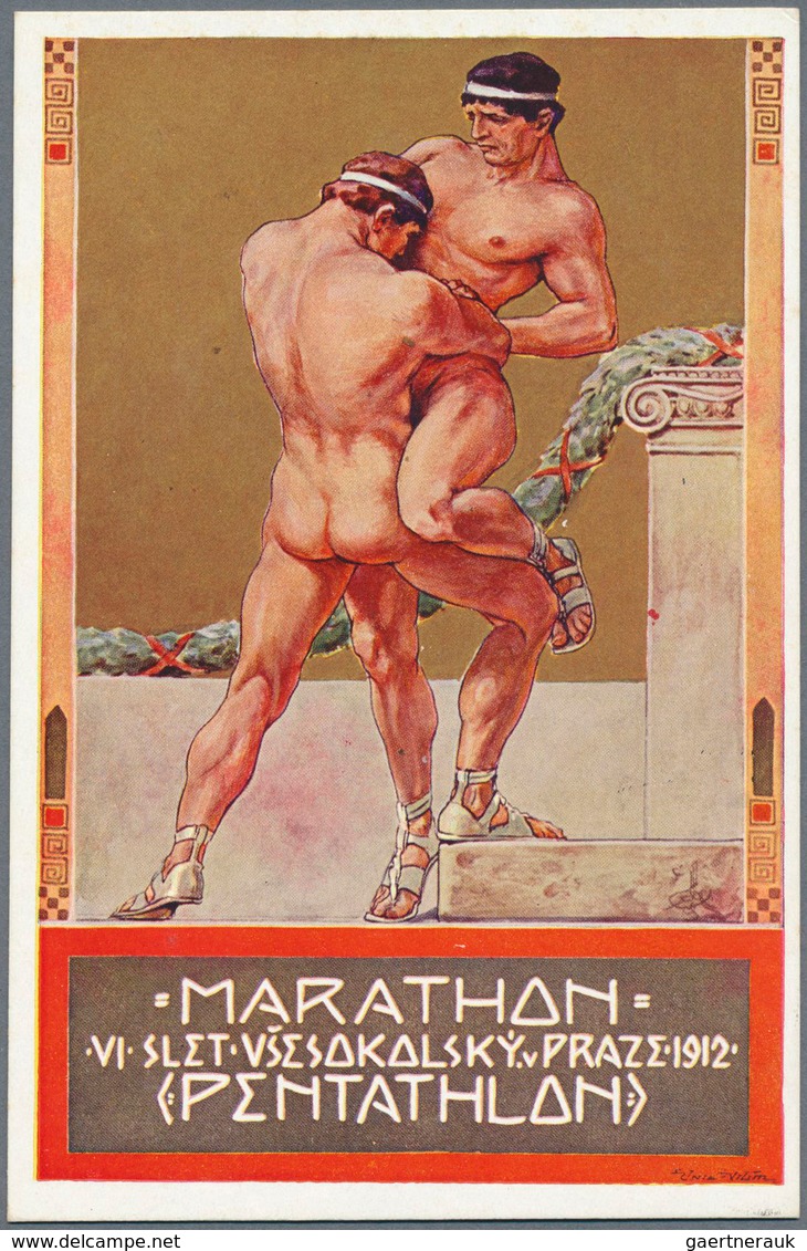 10432 Thematik: Olympische Spiele / olympic games: 1912, Tschechoslowakei 6 farbige Postkarten "Marathon -