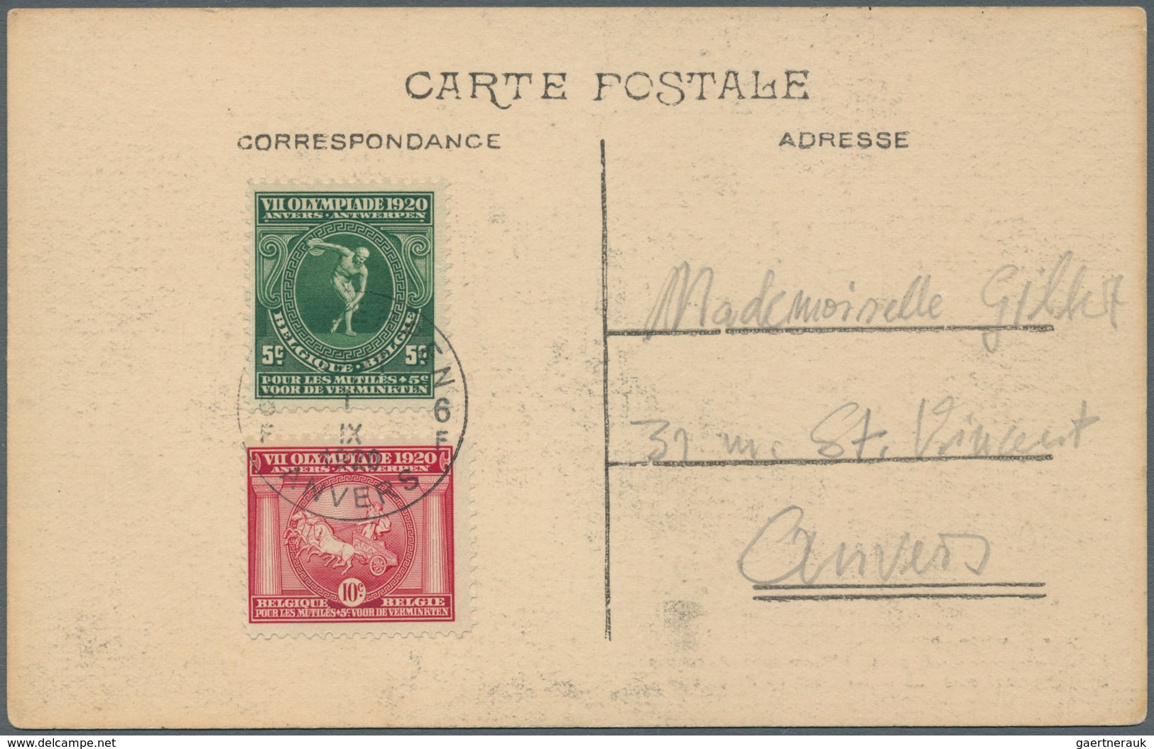 10438 Thematik: Olympische Spiele / Olympic Games: 1920, Belgium For Antwerp. Lot With 1 Letter Carrying C - Autres & Non Classés
