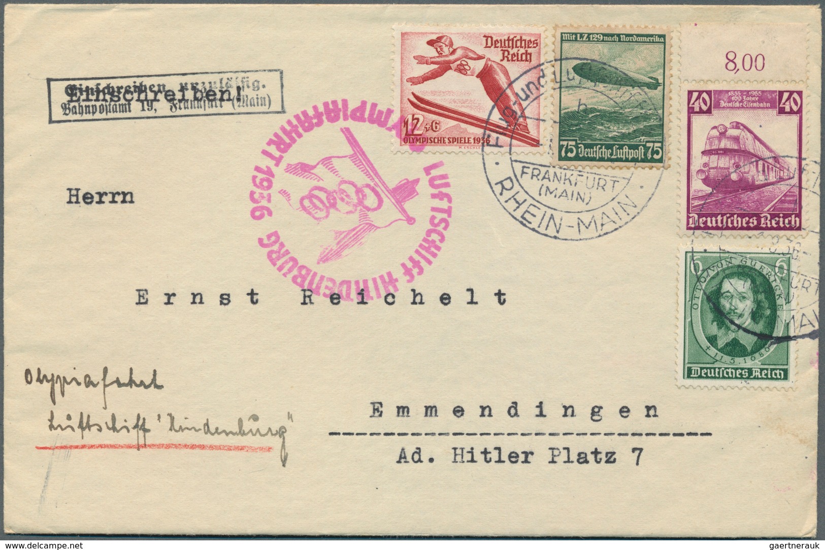 10496 Thematik: Olympische Spiele / Olympic Games: DR Olympiafahrtbrief M. Rotem Best.-o U. 75 Pf. "LZ 129 - Sonstige & Ohne Zuordnung