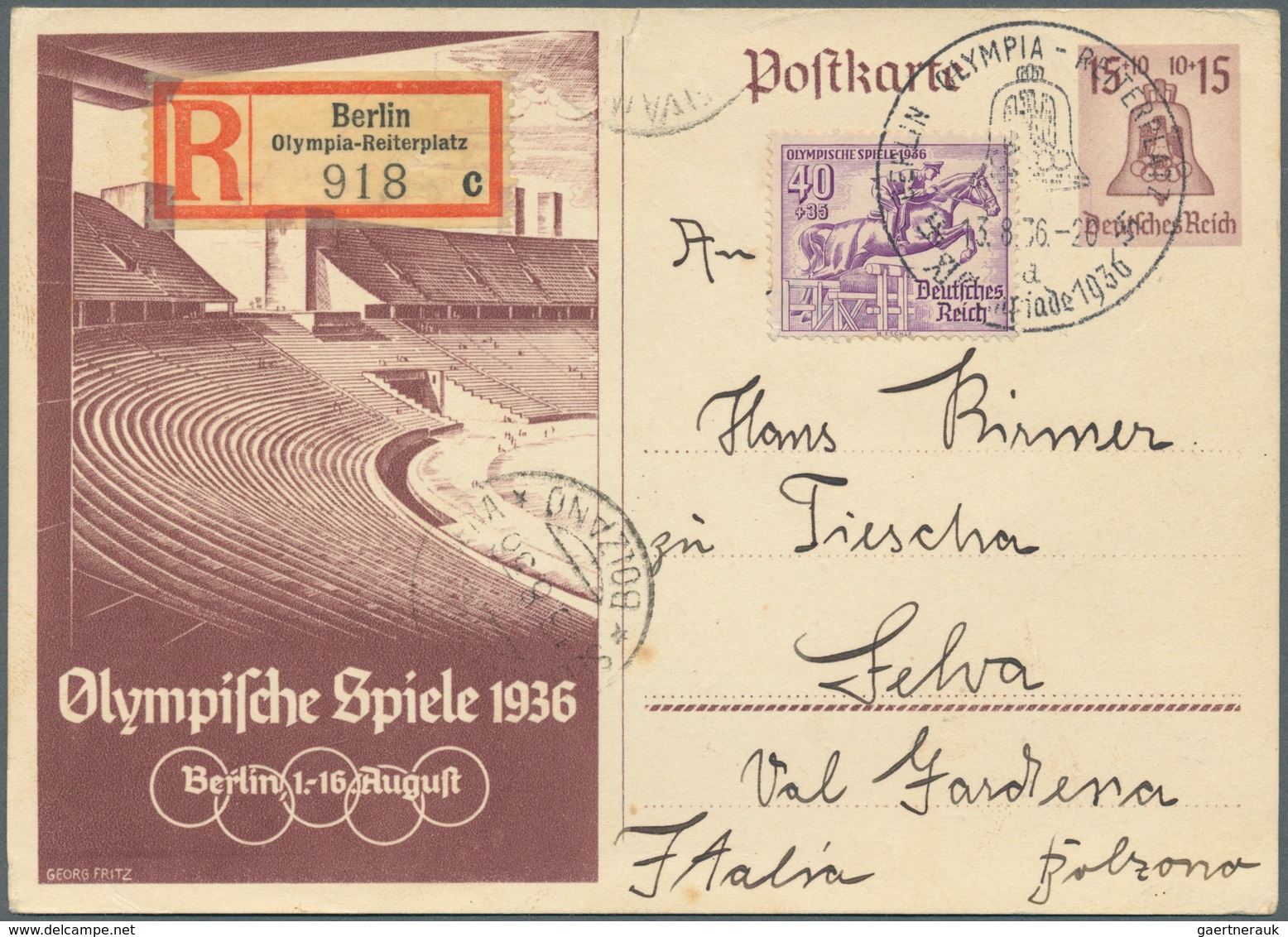 10497 Thematik: Olympische Spiele / Olympic Games: Berlin 40 Pf. ZuF Auf 15 Pf.GSK Portogerechte Karte Mit - Autres & Non Classés