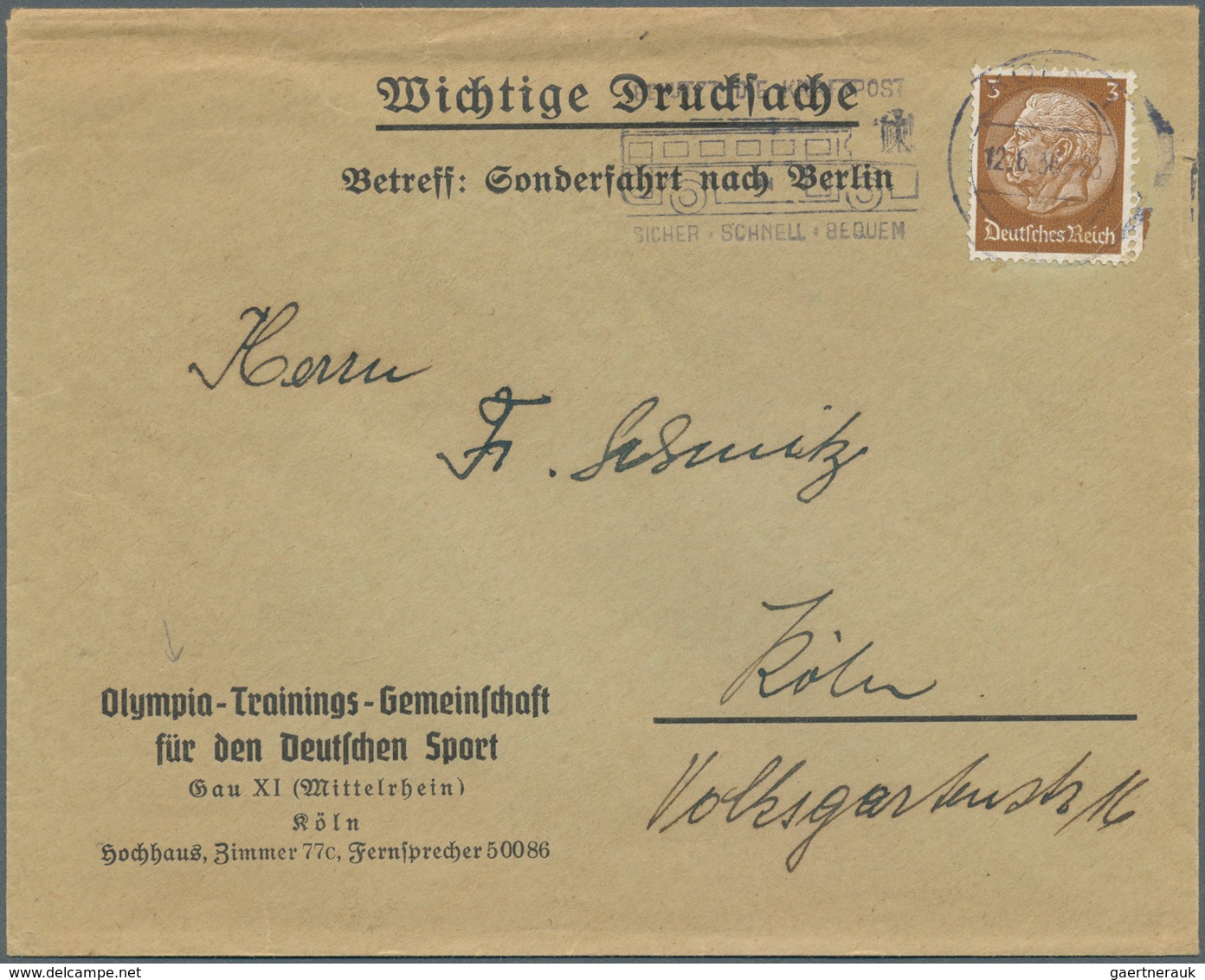 10502 Thematik: Olympische Spiele / Olympic Games: 1936 Deutsches Reich: Vordruckbrief "Olympia-Trainings- - Autres & Non Classés