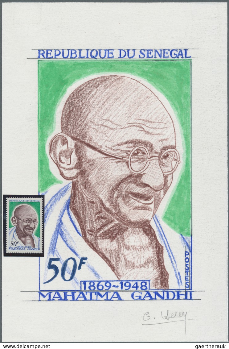 10646 Thematik: Persönlichkeiten - Gandhi / Personalities - Gandhi: 1969, Senegal. Original Artist's Paint - Mahatma Gandhi