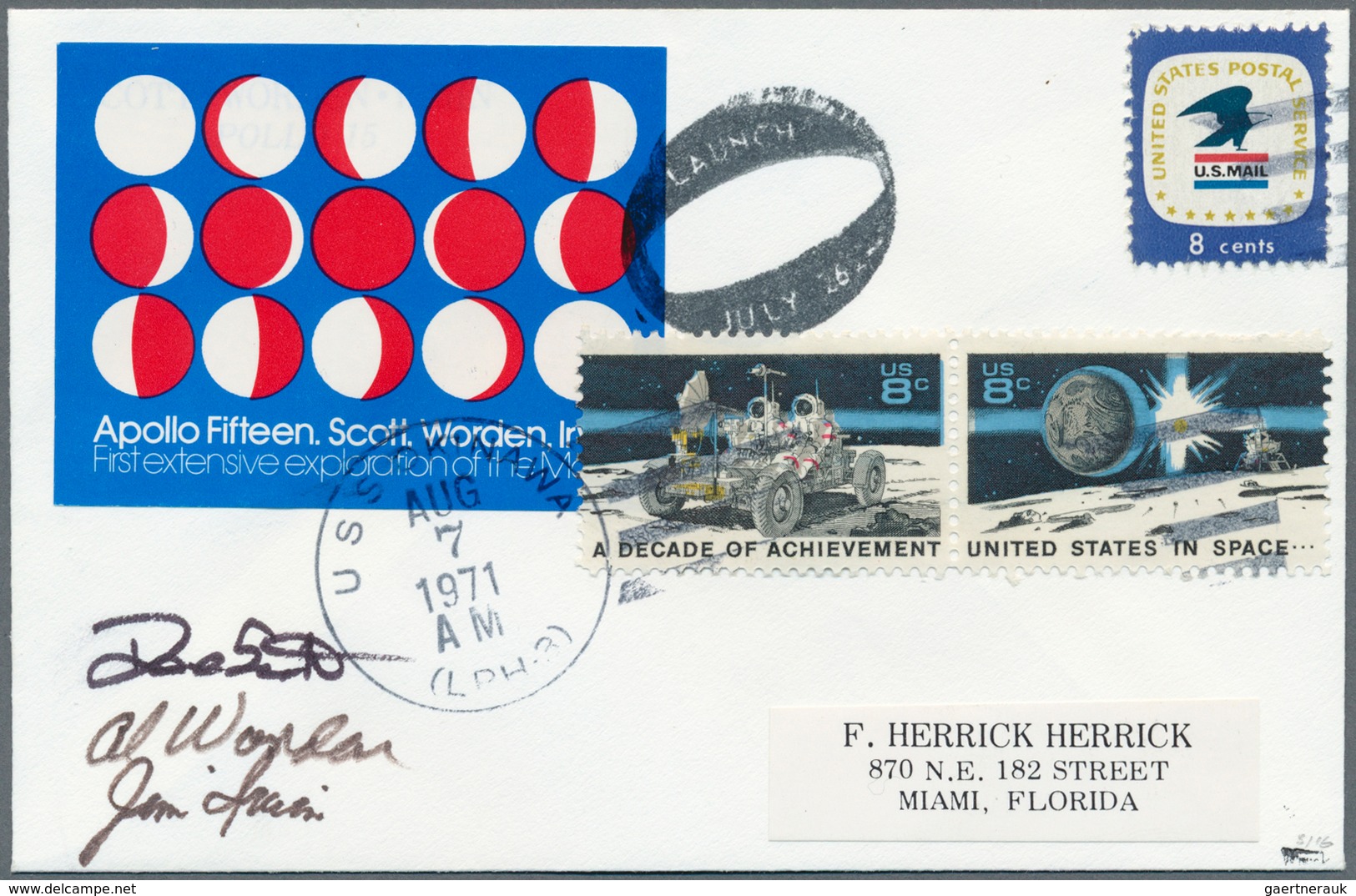 10759 Thematik: Raumfahrt / Astronautics: USA, APOLLO 15, Al Worden Mooon Cover Bearing Cachet "LAUNCH JUL - Altri & Non Classificati