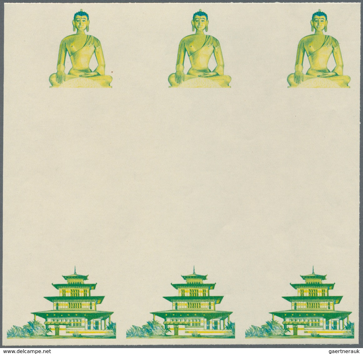 10806 Thematik: Religion / Religion: 1965, Bhutan. Progressive Proof (10 Phases) In Blocks Of 3 Vertical G - Autres & Non Classés