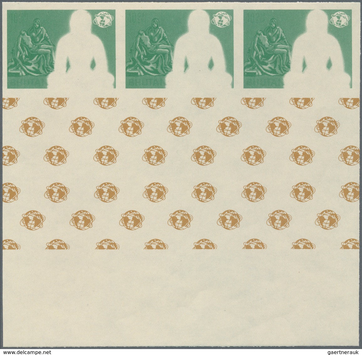 10806 Thematik: Religion / religion: 1965, Bhutan. Progressive proof (10 phases) in blocks of 3 vertical g