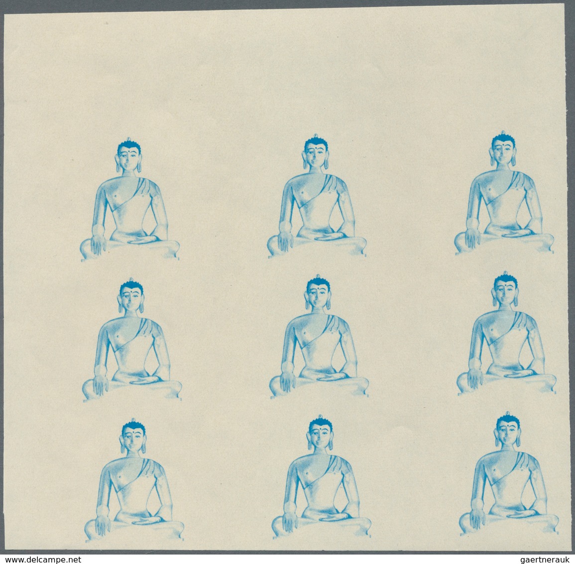 10807 Thematik: Religion / religion: 1965, Bhutan. Progressive proof (10 phases) in top margin blocks of 9