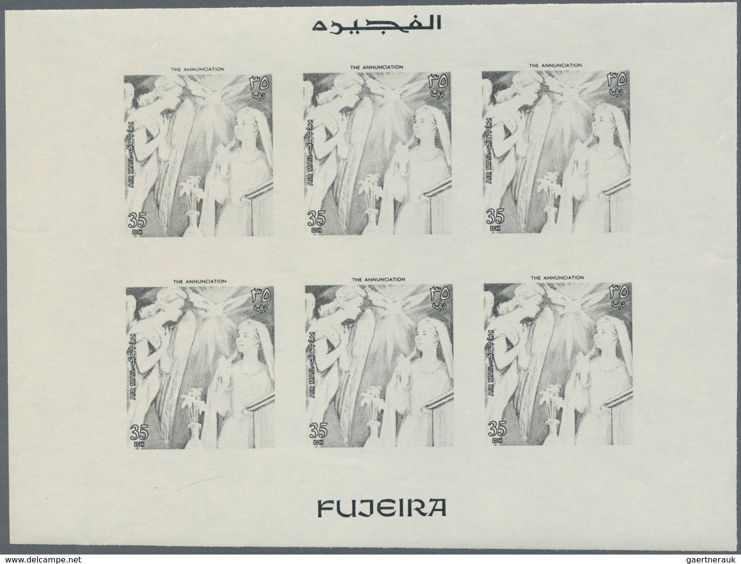 10811 Thematik: Religion / religion: 1970, Fujeira. Progressive proof (7 phases) in miniature sheets of 6