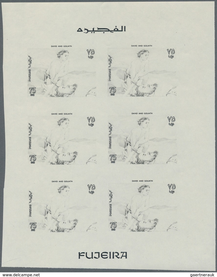 10820 Thematik: Religion / religion: 1970, Fujeira. Progressive proof (7 phases) in miniature sheets of 6