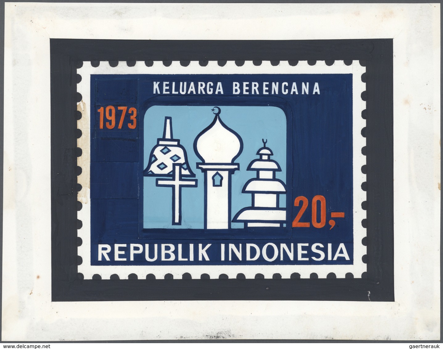 10822 Thematik: Religion / Religion: 1973, Indonesia. Essay / Arts Drawing HOUSES OF WORSHIP. IDR 20. UNIQ - Sonstige & Ohne Zuordnung