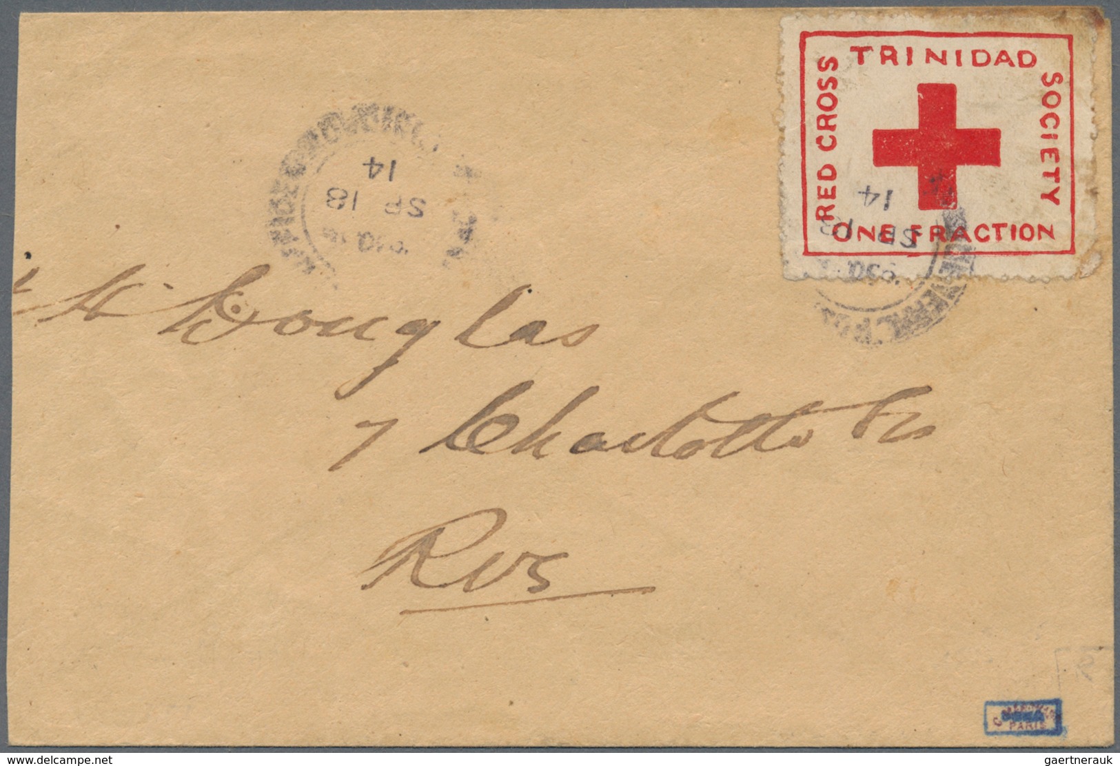 10851 Thematik: Rotes Kreuz / Red Cross: 1914 Trinidad Portofreiheitsmarke Gebr. Auf Inlandsbrief, Links S - Rotes Kreuz