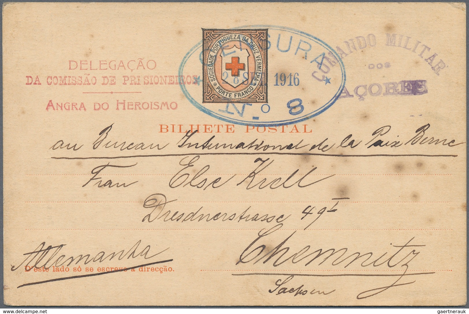 10856 Thematik: Rotes Kreuz / Red Cross: 1916 Portugal Kriegsgef.-Vordruck-Karte Des Roten Kreuzes Mit Zen - Croix-Rouge