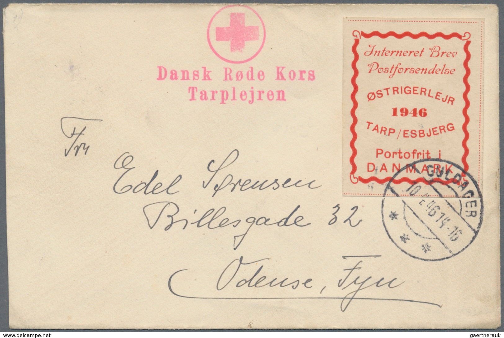 10867 Thematik: Rotes Kreuz / Red Cross: 1946 Dänemark Roter L2 "Dansk Rode Kors Tarplejren" Mit Abb. "Rot - Croix-Rouge