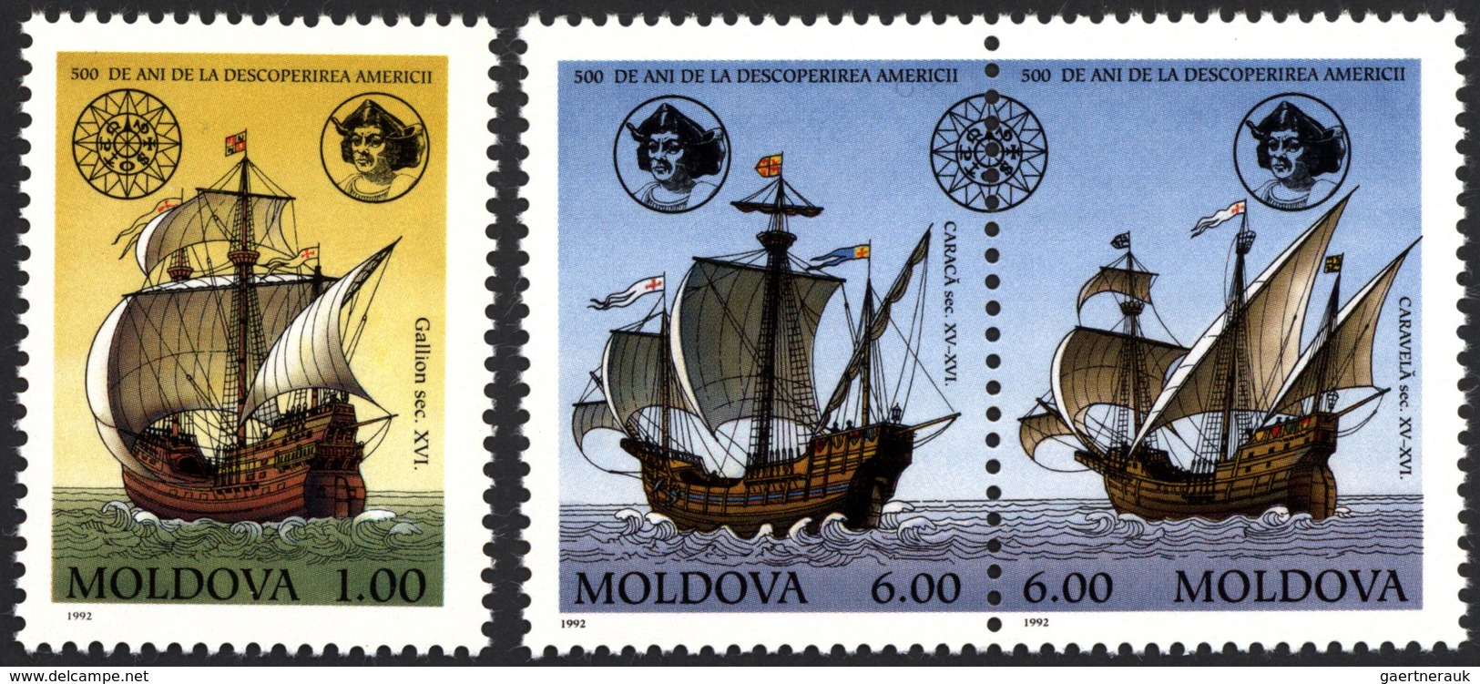 10878 Thematik: Schiffe / Ships: 1992, MOLDOVA: 500 Years Discovery Of America Two Different Original HAND - Bateaux