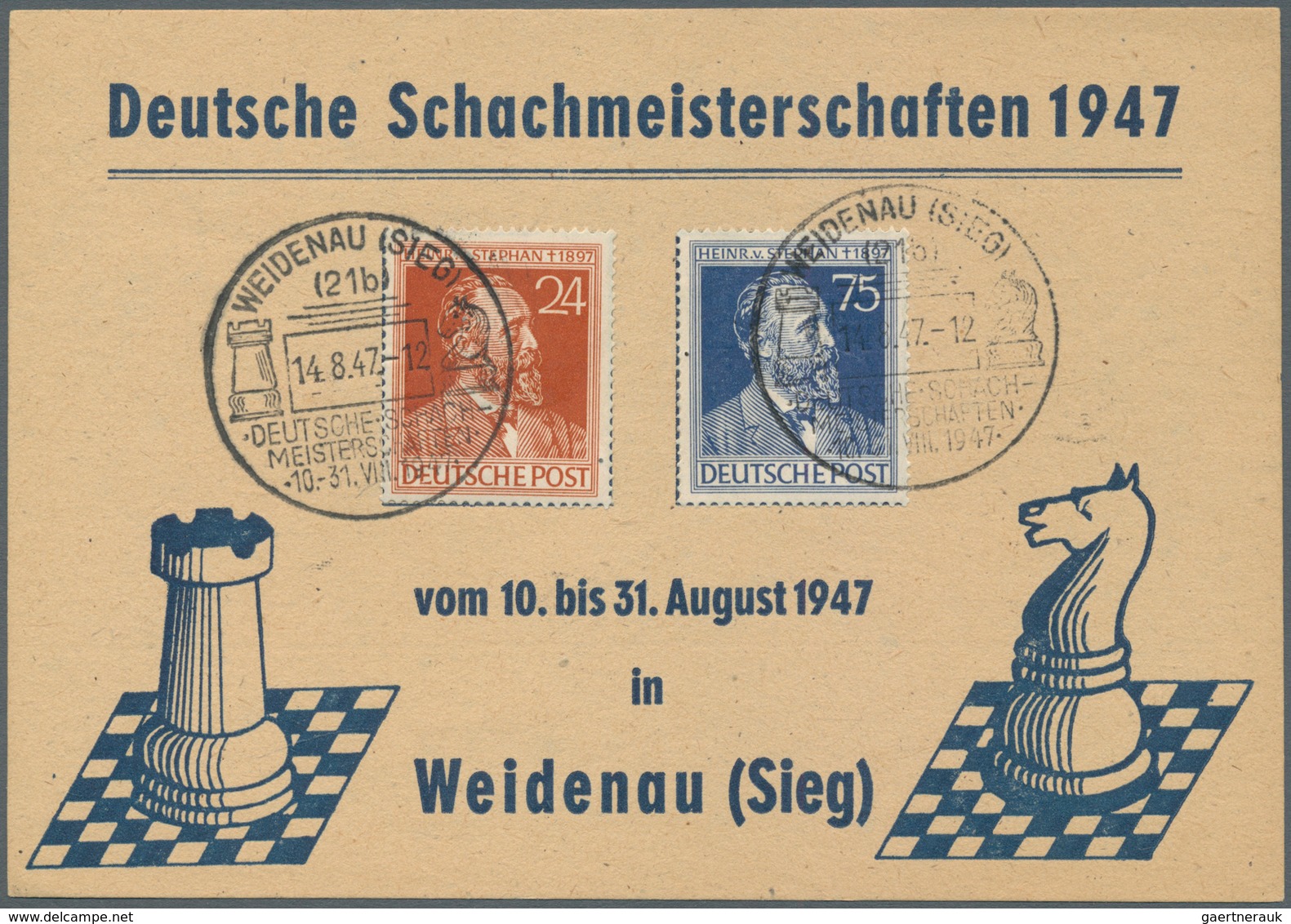 10898 Thematik: Spiele-Schach / Games-chess: 1947/1949, Germany. Lot With 'Crash'-cancellation "Prüm (Eife - Ajedrez