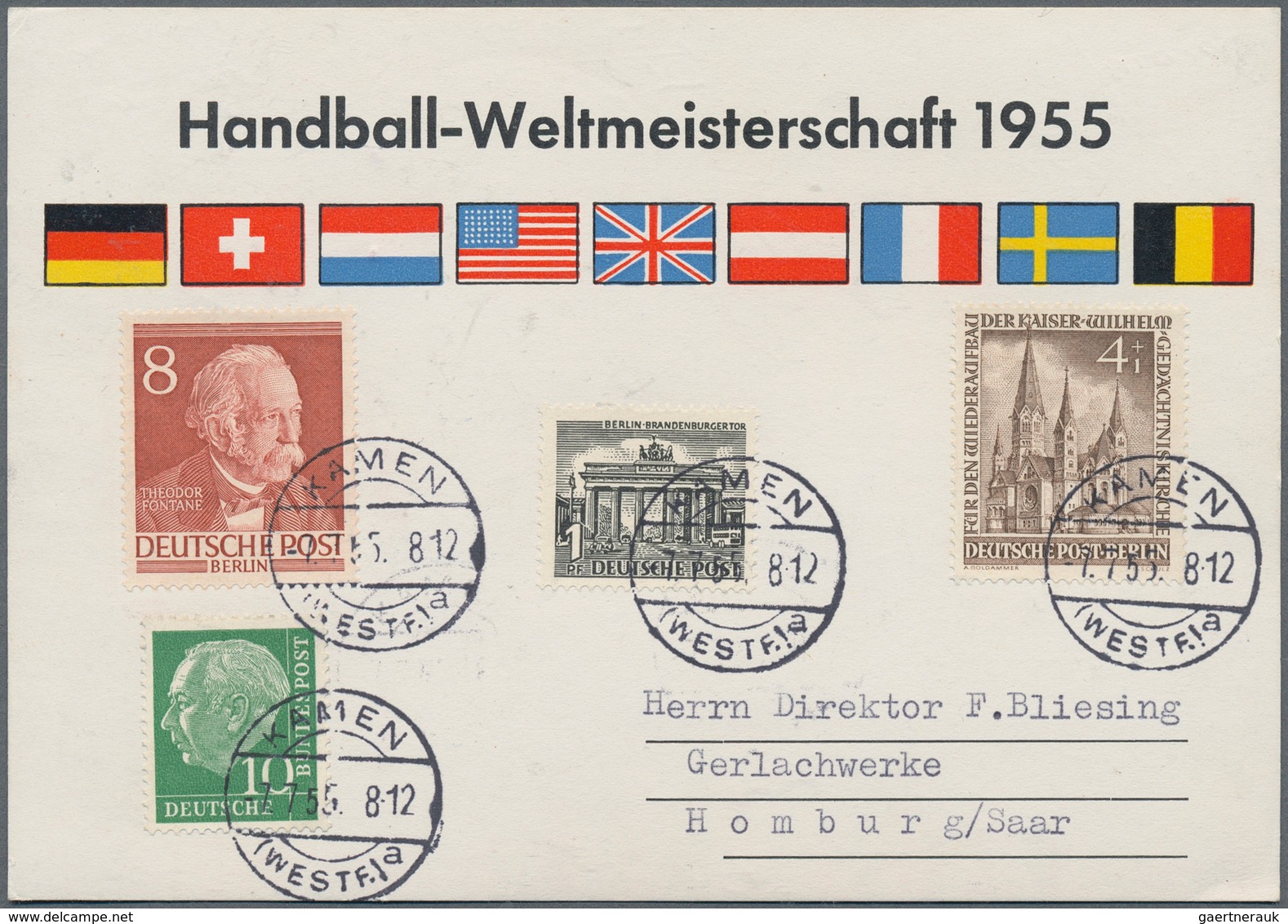 10983 Thematik: Sport-Handball / Sport-handball: 1955, Saarland. Handball World Championship, Germany. Wet - Handball