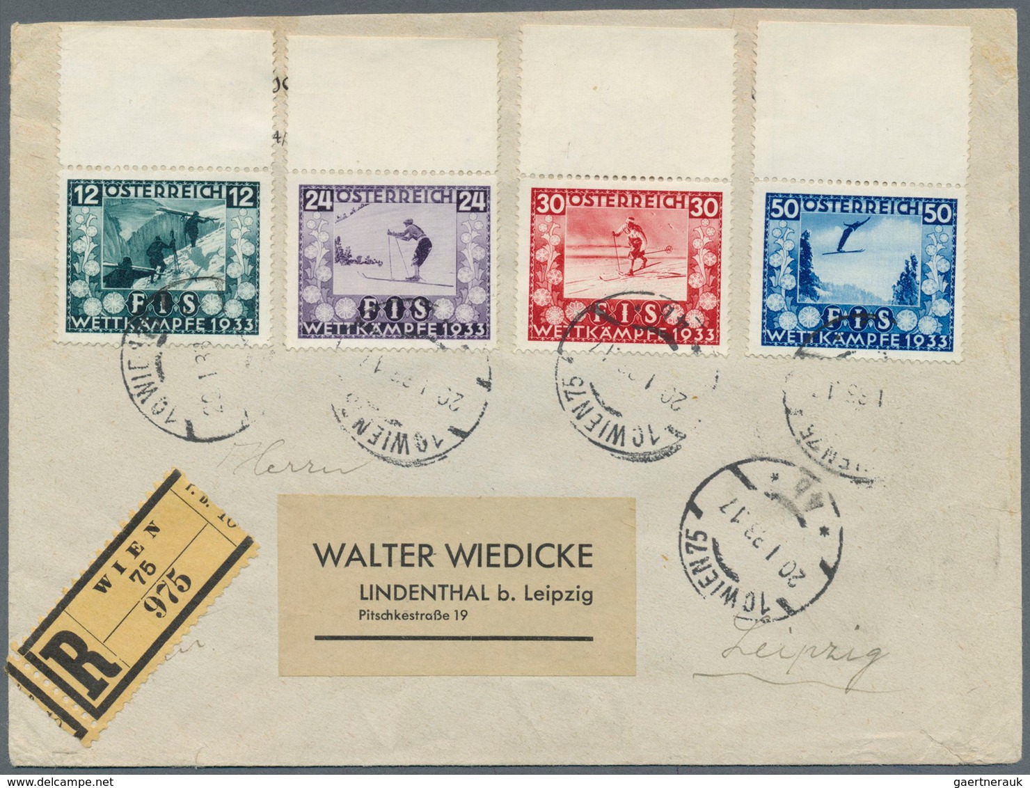 10998 Thematik: Sport-Wintersport / Sport-winter Sports: 1933, Austria. Complete Set "FIS Competitions" (4 - Hiver