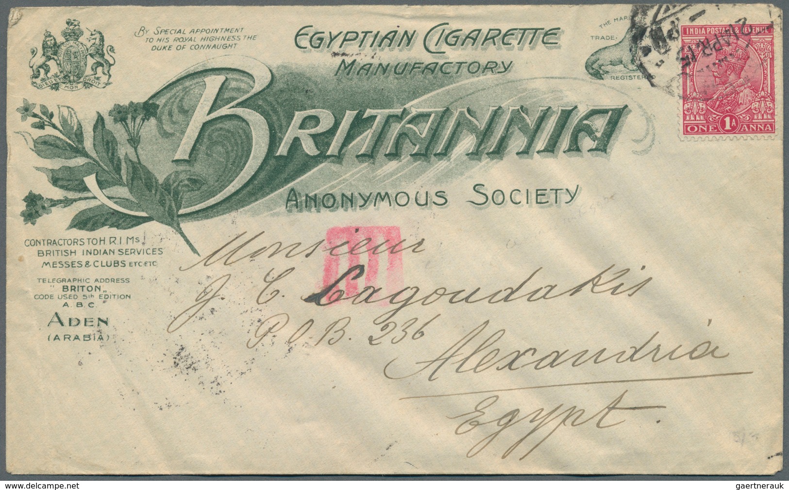 10999 Thematik: Tabak / Tobacco: 1915 "Egyptian Cigarette Manufactory BRITANNIA In ADEN": Two Advertising - Tabak