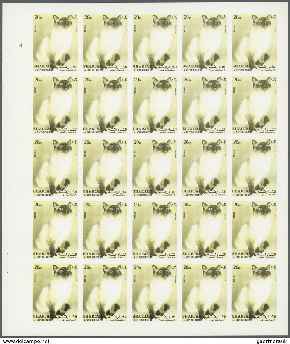 11073 Thematik: Tiere-Katzen / Animals-cats: 1972. Sharjah. Progressive Proof (6 Phases) In Complete Sheet - Hauskatzen