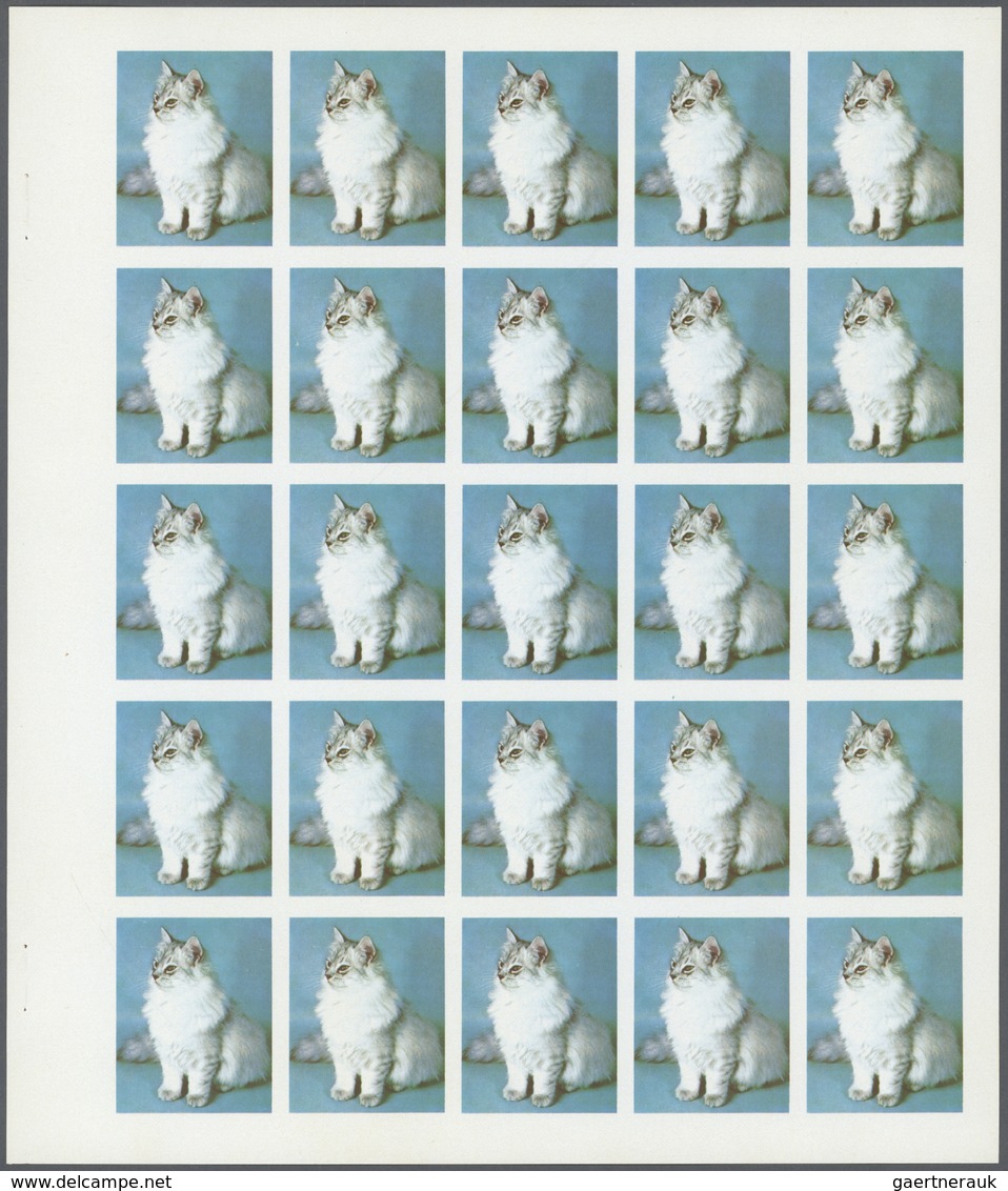 11074 Thematik: Tiere-Katzen / Animals-cats: 1972. Sharjah. Progressive Proof (6 Phases) In Complete Sheet - Chats Domestiques