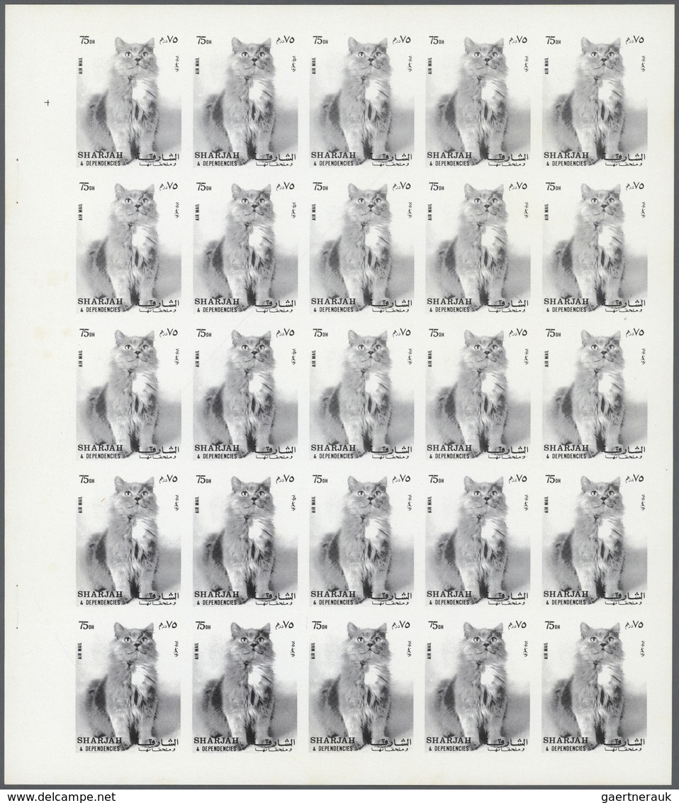 11075 Thematik: Tiere-Katzen / Animals-cats: 1972. Sharjah. Progressive Proof (7 Phases) In Complete Sheet - Chats Domestiques