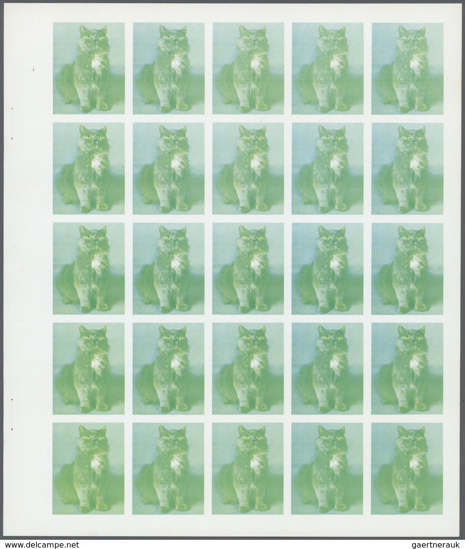 11075 Thematik: Tiere-Katzen / Animals-cats: 1972. Sharjah. Progressive Proof (7 Phases) In Complete Sheet - Hauskatzen
