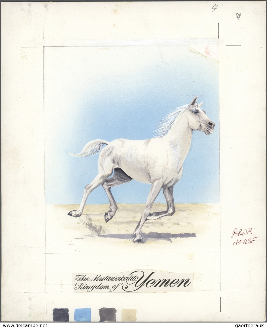 11098 Thematik: Tiere-Pferde / Animals-horses: 1967, Yemen (Kingdom). Artist's Drawing Of A Non-adopted De - Chevaux