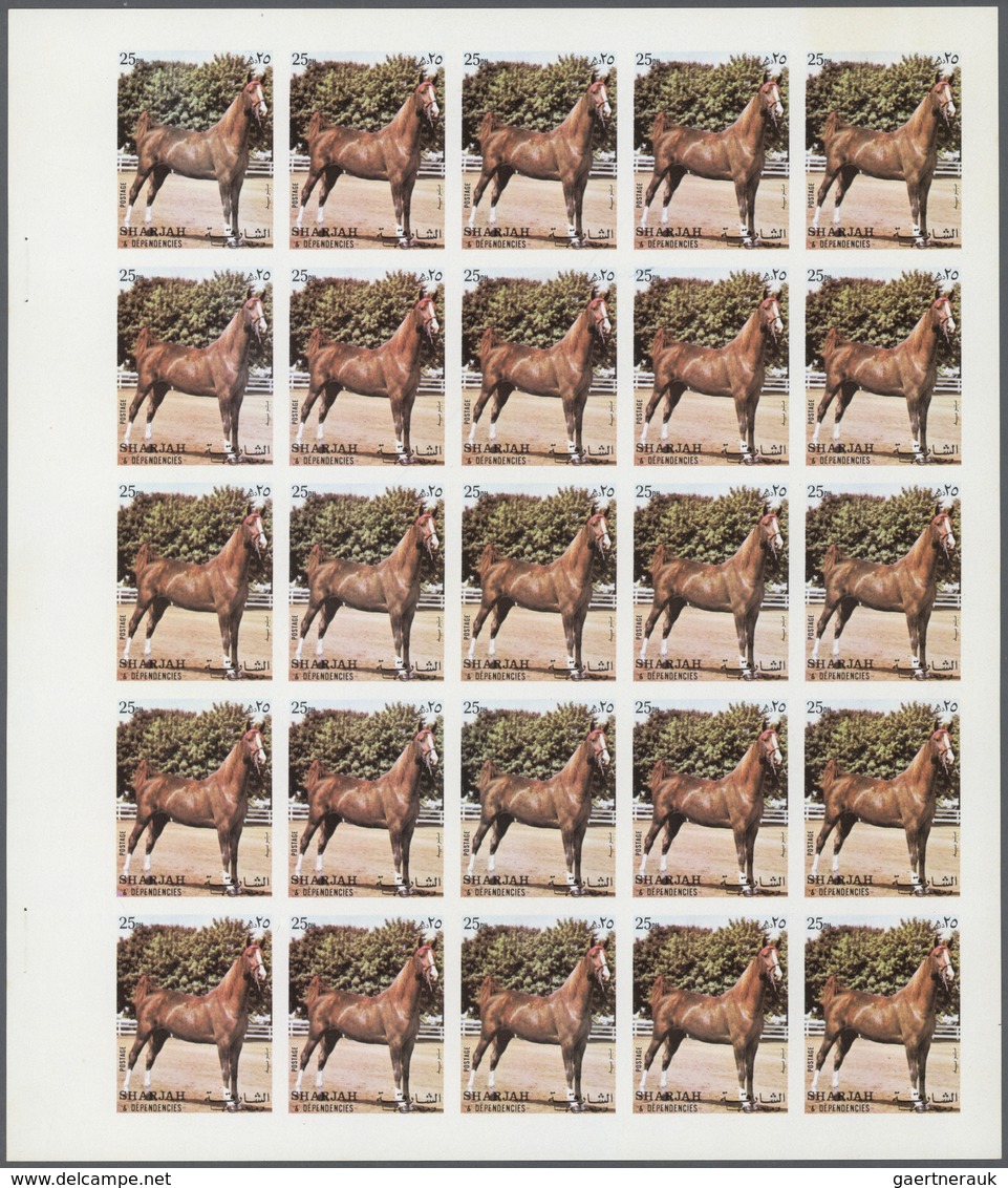 11100 Thematik: Tiere-Pferde / Animals-horses: 1972. Sharjah. Progressive Proof (6 Phases) In Complete She - Chevaux