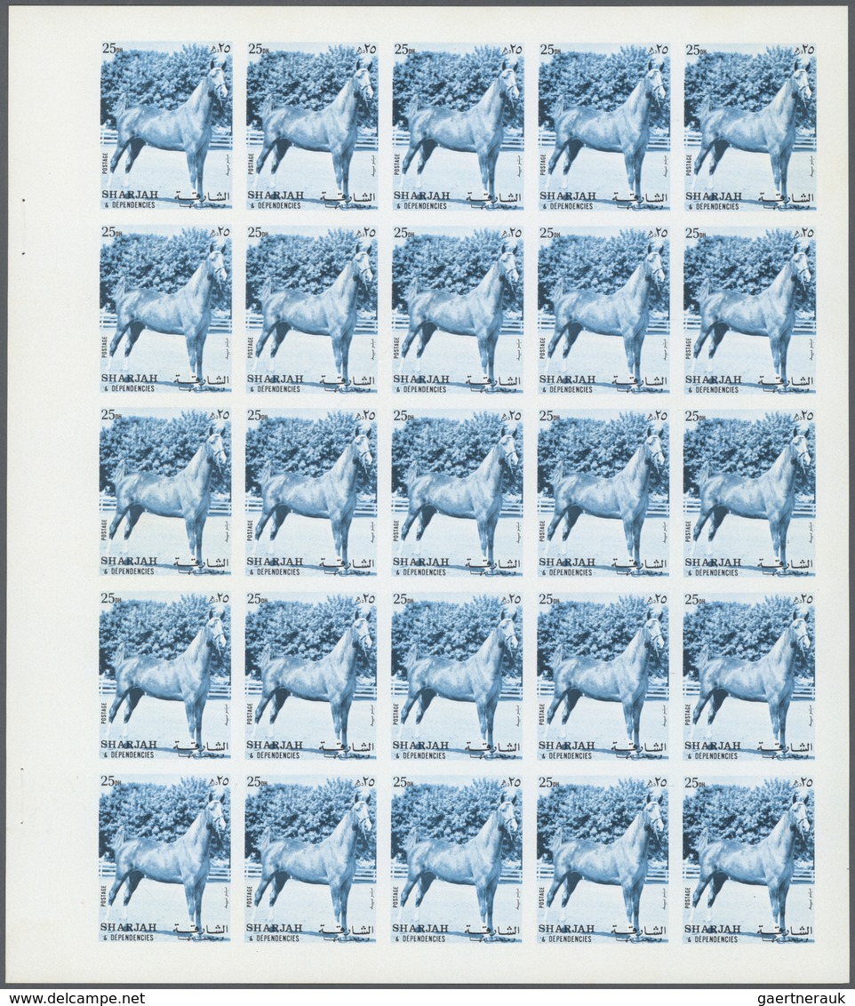 11100 Thematik: Tiere-Pferde / Animals-horses: 1972. Sharjah. Progressive Proof (6 Phases) In Complete She - Chevaux