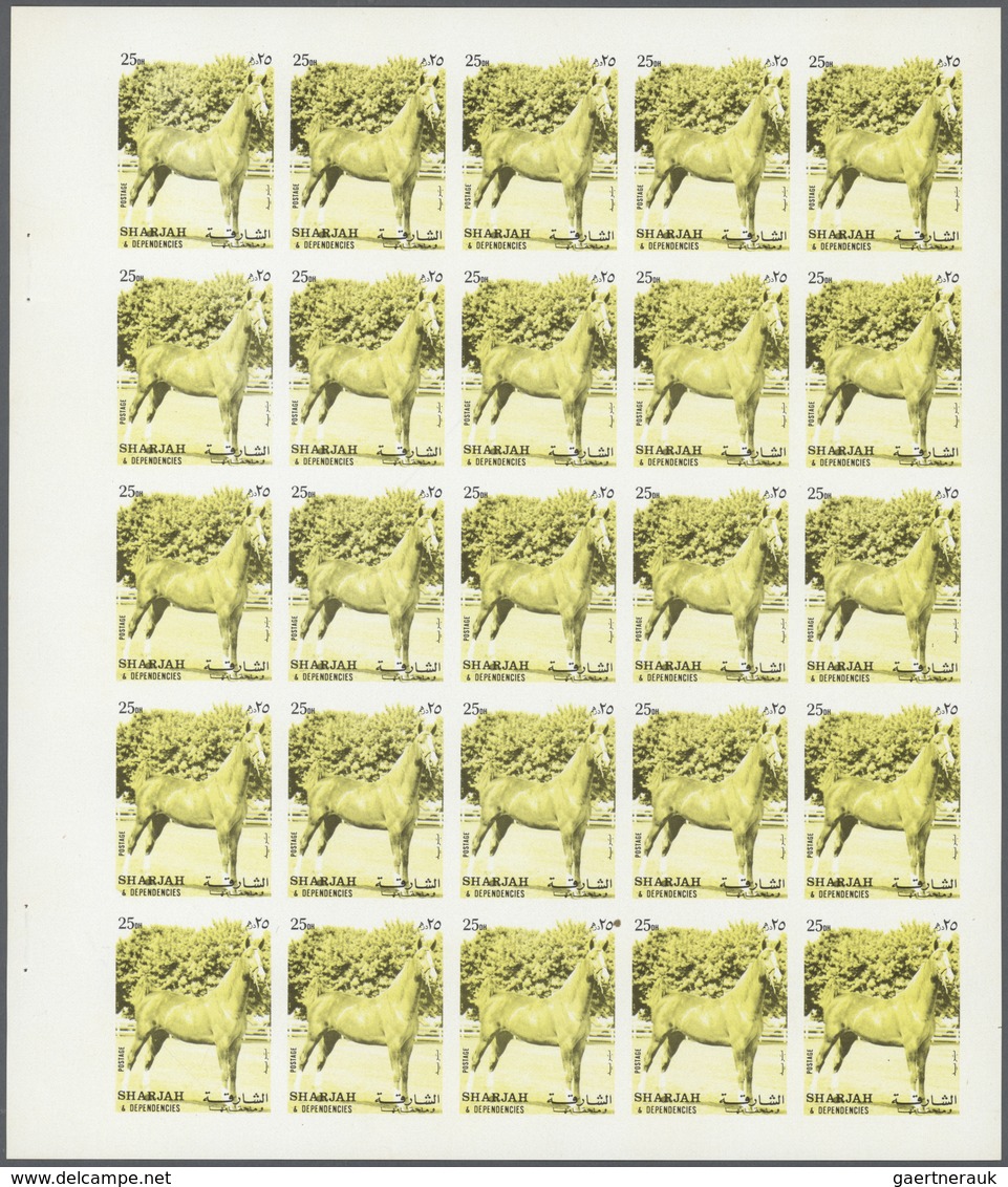 11100 Thematik: Tiere-Pferde / Animals-horses: 1972. Sharjah. Progressive Proof (6 Phases) In Complete She - Pferde