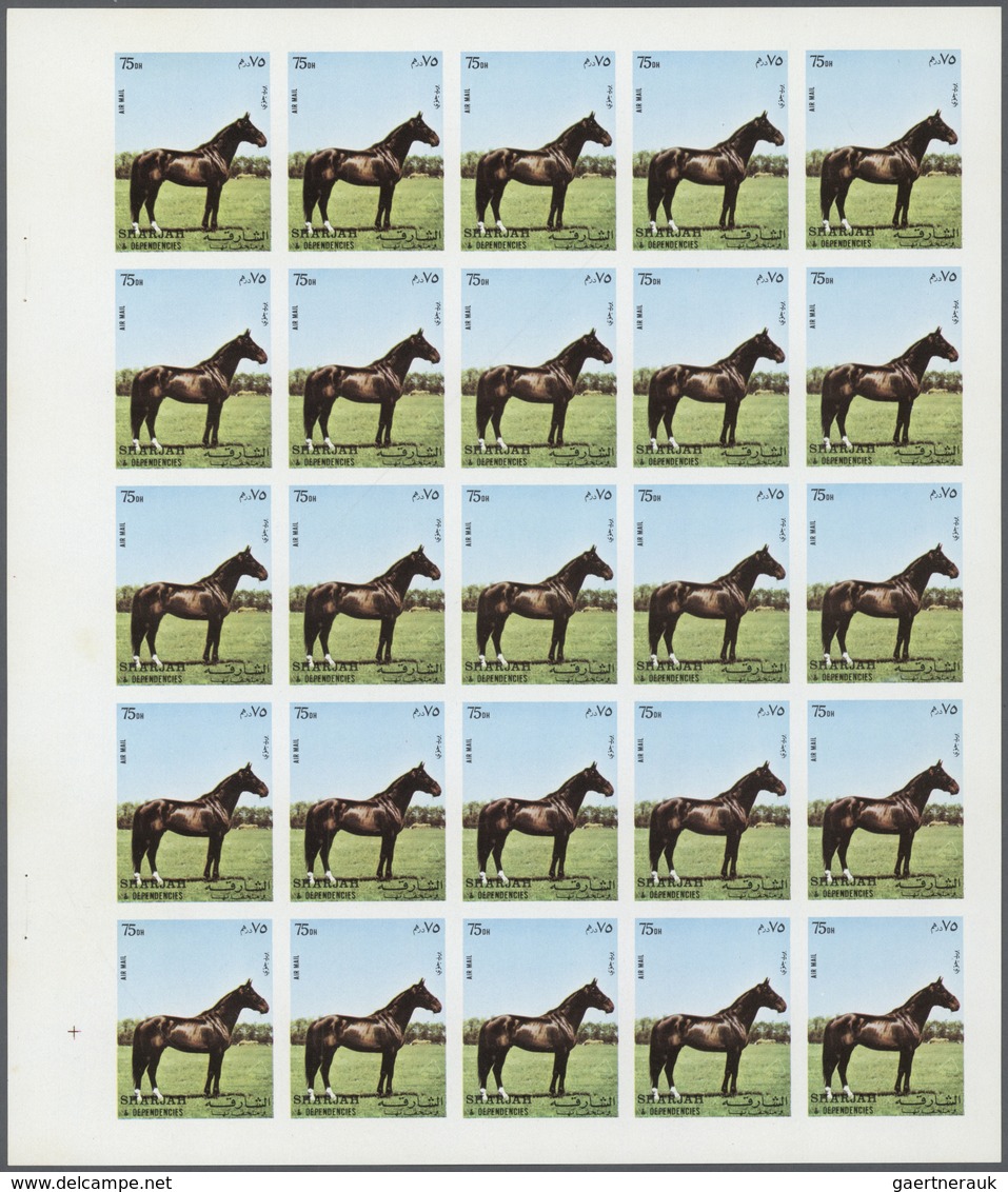 11101 Thematik: Tiere-Pferde / Animals-horses: 1972. Sharjah. Progressive Proof (6 Phases) In Complete She - Chevaux