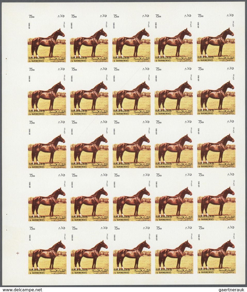 11101 Thematik: Tiere-Pferde / Animals-horses: 1972. Sharjah. Progressive Proof (6 Phases) In Complete She - Chevaux