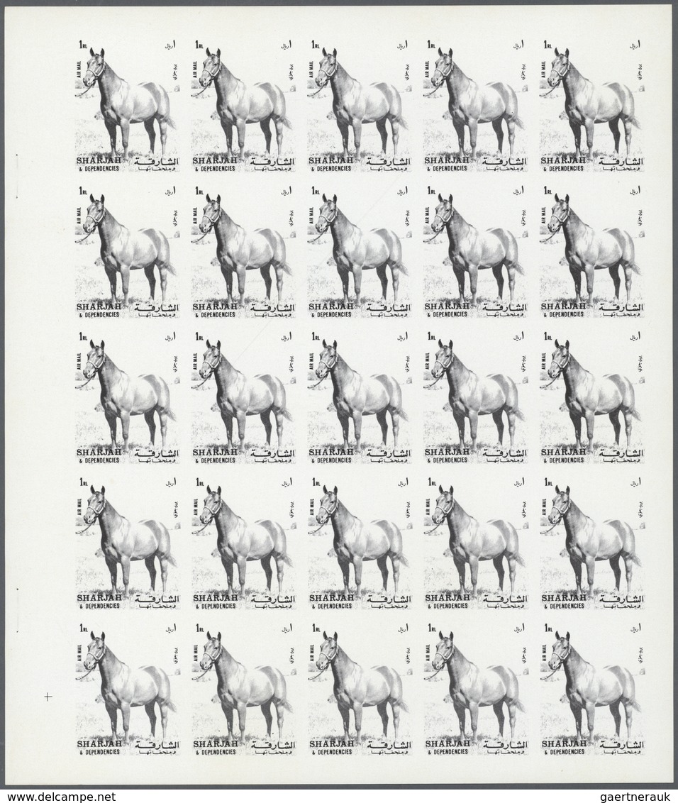 11102 Thematik: Tiere-Pferde / Animals-horses: 1972. Sharjah. Progressive Proof (7 Phases) In Complete She - Pferde