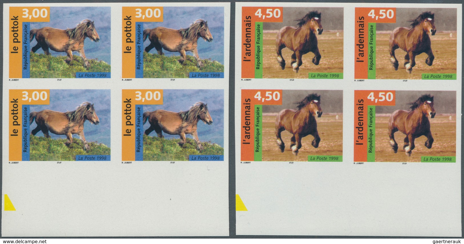 11106 Thematik: Tiere-Pferde / Animals-horses: 1998, France. Complete Set (4 Values) "Horses" In IMPERFORA - Chevaux