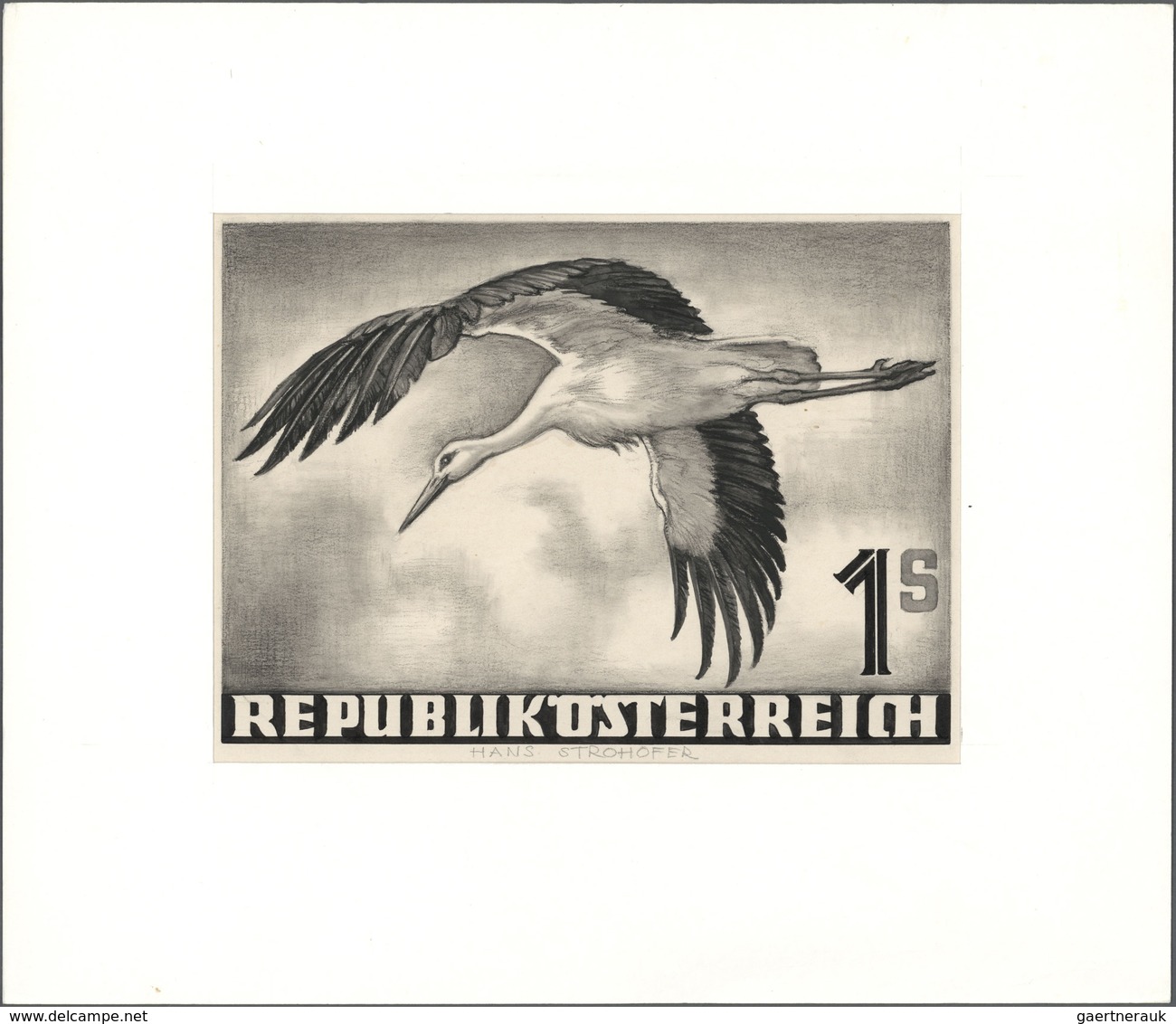 11137 Thematik: Tiere-Vögel / Animals-birds: 1950/1953, Austria. Artist's Drawing For A Non-issued 1s Stam - Sonstige & Ohne Zuordnung