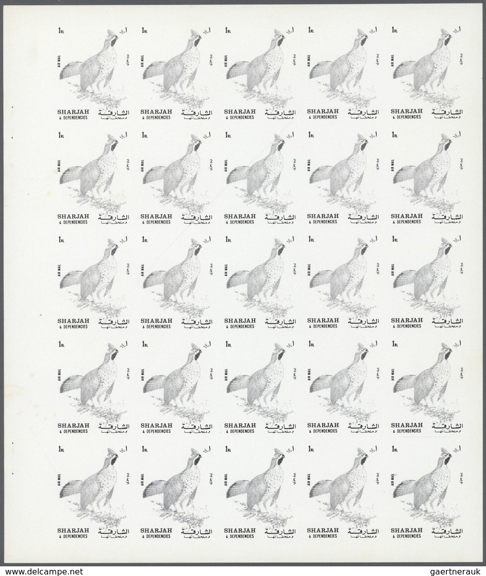 11155 Thematik: Tiere-Vögel / Animals-birds: 1972. Sharjah. Progressive Proof (7 Phases) In Complete Sheet - Altri & Non Classificati