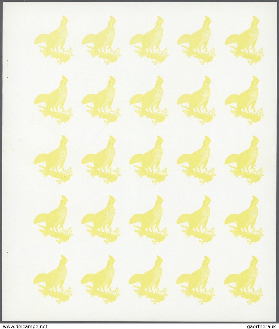 11155 Thematik: Tiere-Vögel / animals-birds: 1972. Sharjah. Progressive proof (7 phases) in complete sheet