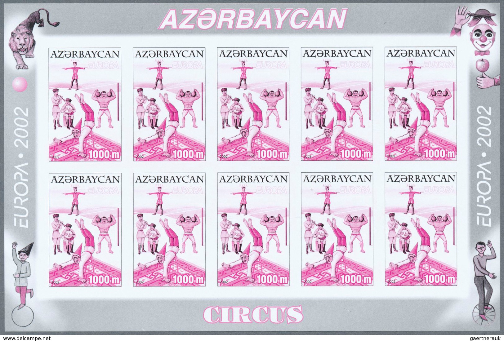 11248 Thematik: Zirkus / circus: 2002, Azerbaijan. Progressive proofs (6 phases) in miniature sheets of 10